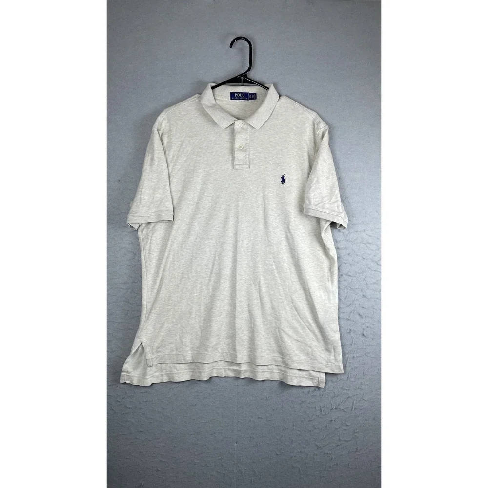 Polo Ralph Lauren Polo‎ Shirt Mens XL Beige Solid Pony Logo Jersey Casual Knit